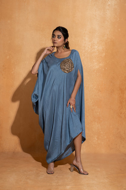 Aqua Blue Single Rose Kaftan