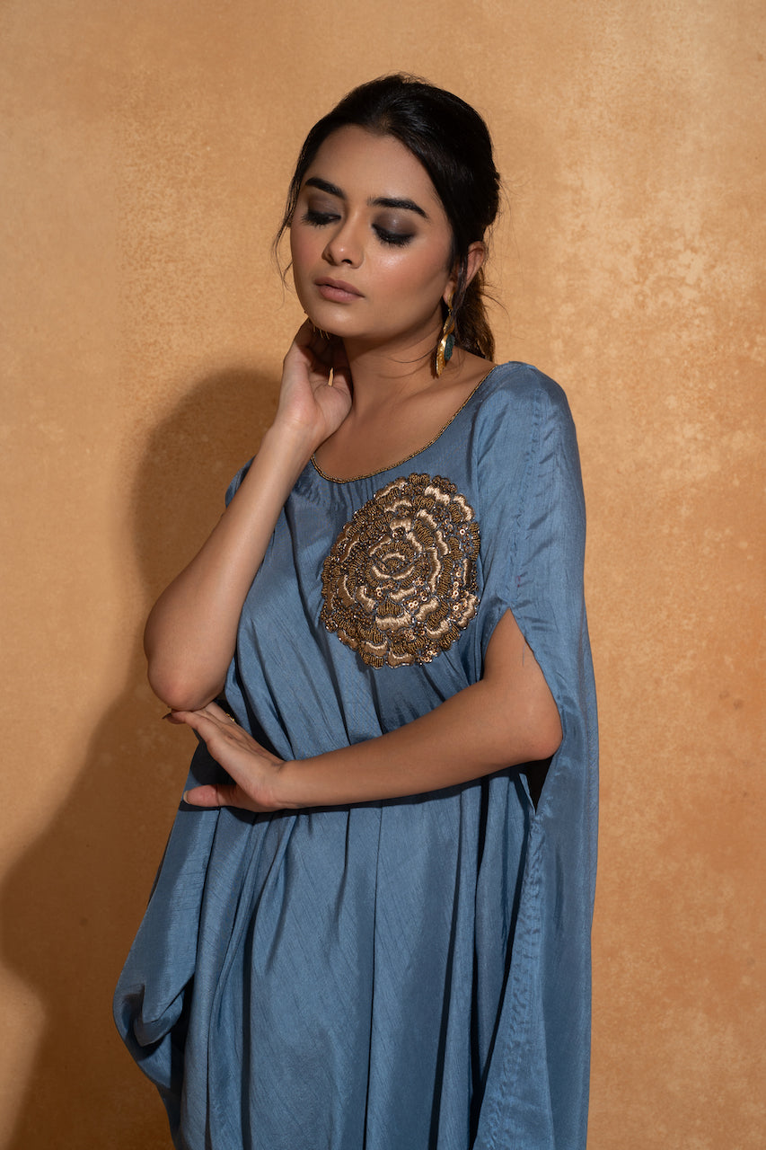 Aqua Blue Single Rose Kaftan