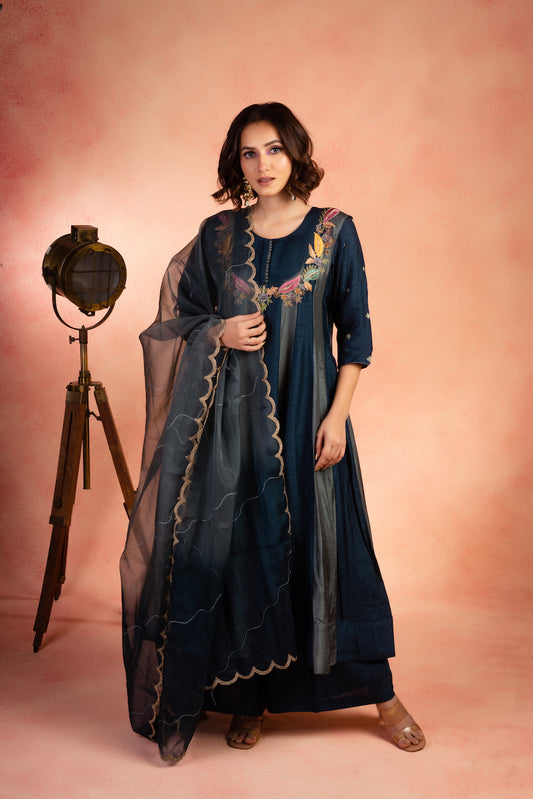 Blue Two Tone Anarkali Set