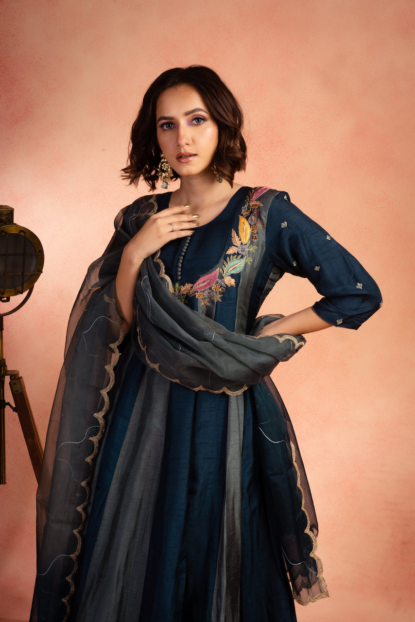 Blue Two Tone Anarkali Set