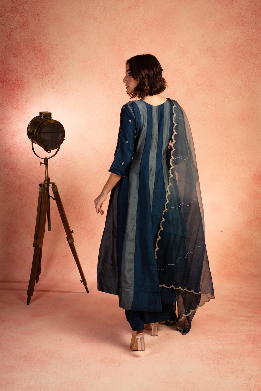 Blue Two Tone Anarkali Set