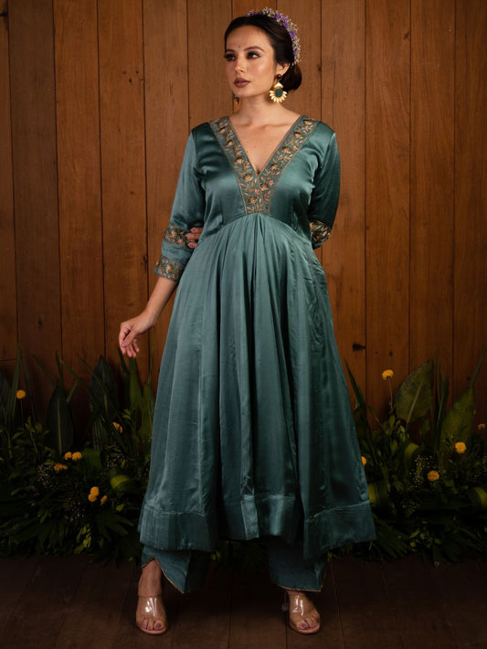 Blue V Neck Anarkali Set