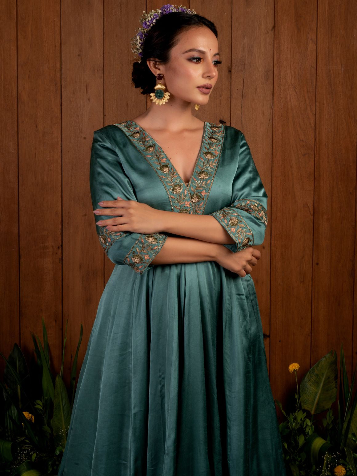 Blue V Neck Anarkali Set
