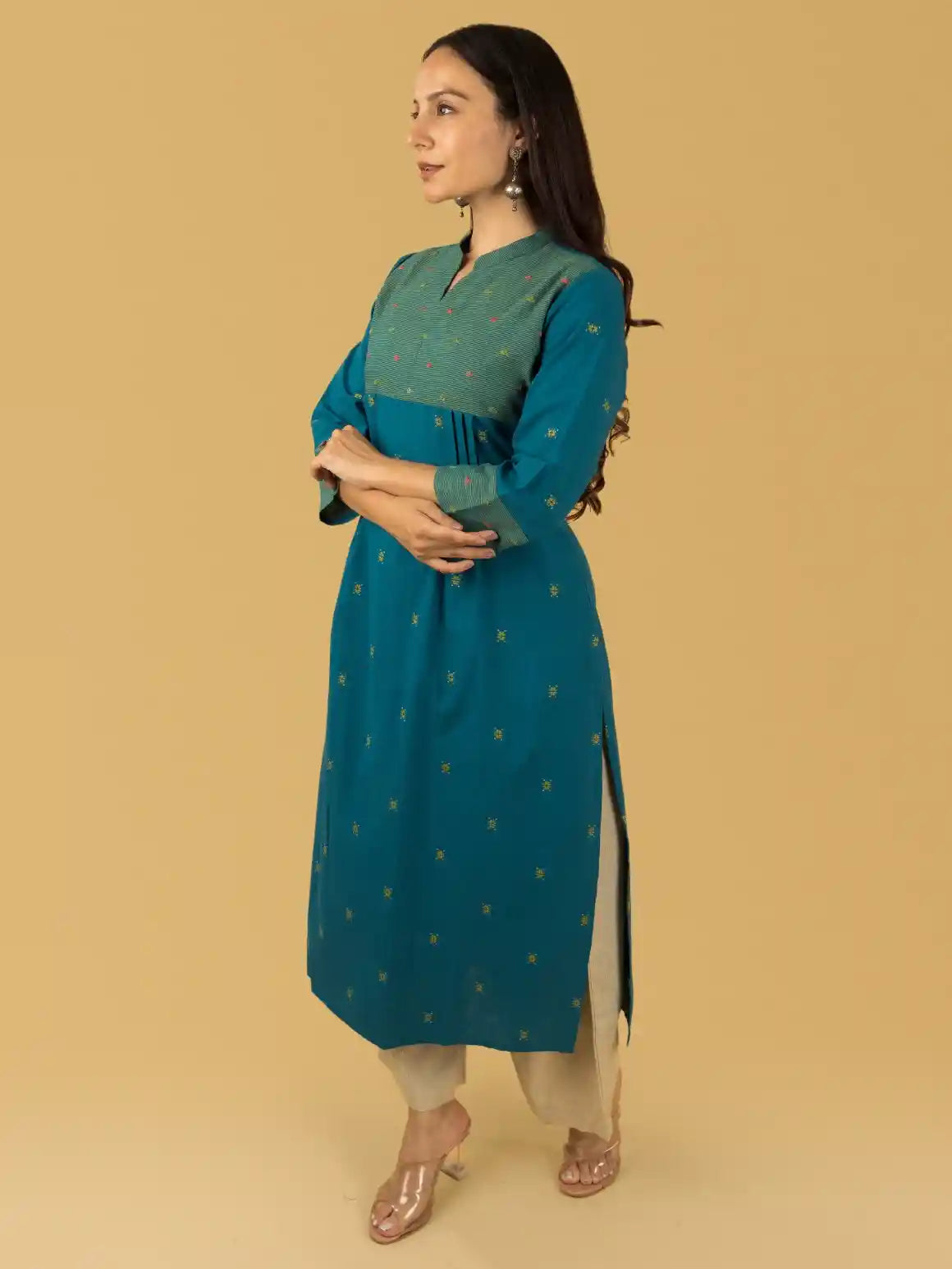 Blue Pleated Kurta Set