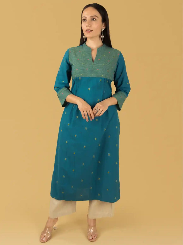 Blue Pleated Kurta Set