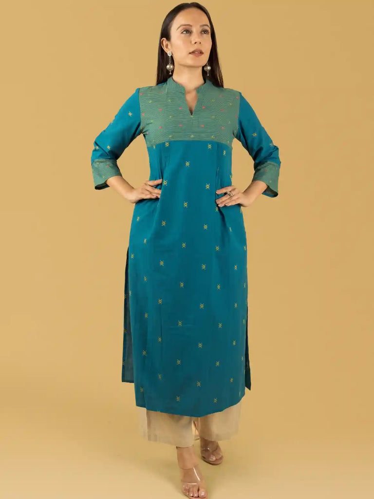 Blue Pleated Kurta Set