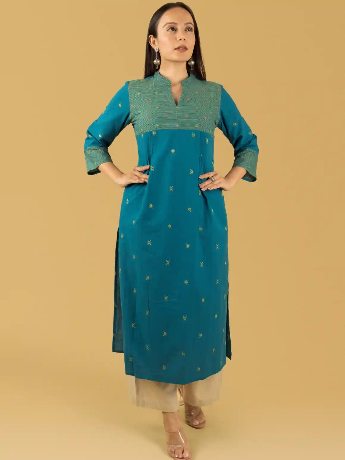 Blue Pleated Kurta Set