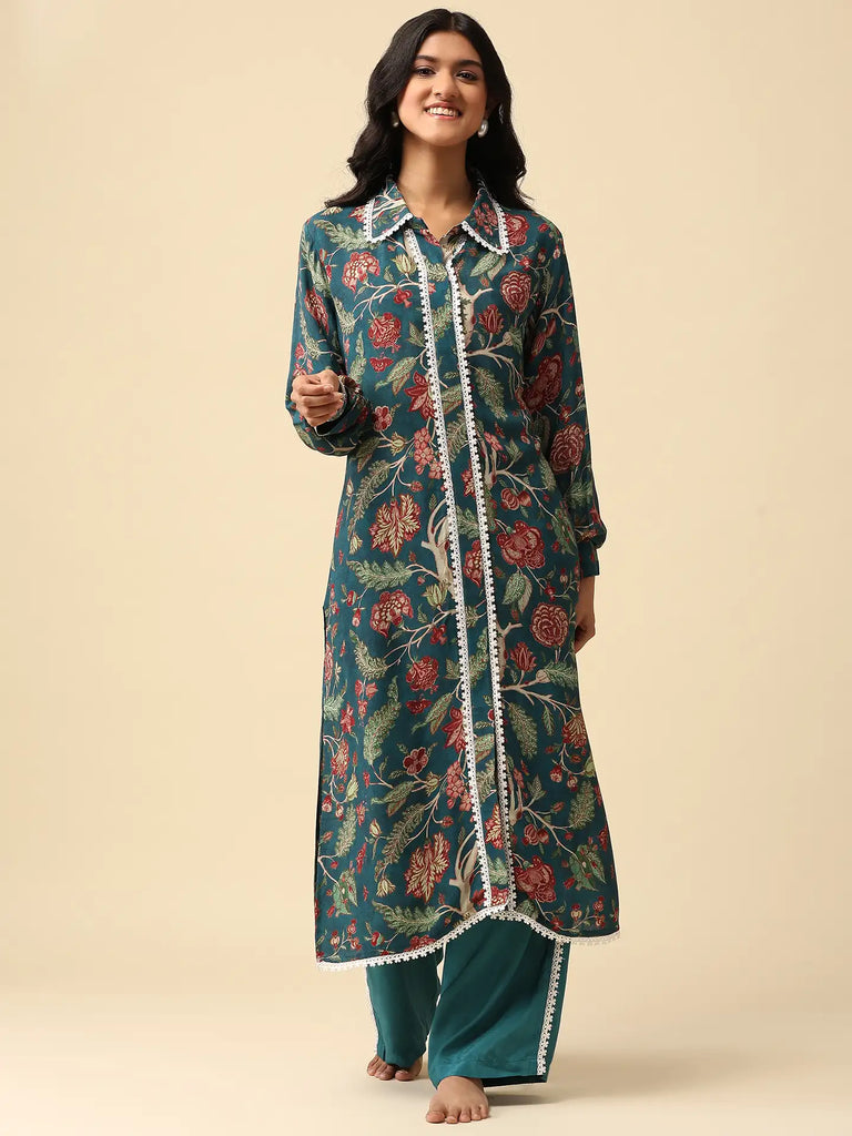 Botanica Teal Kurta Set | WoS