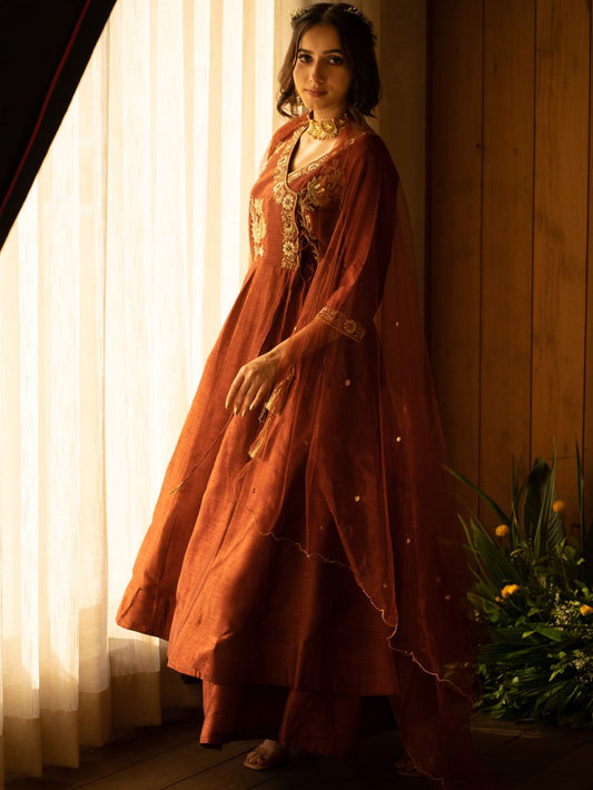 Brown Zardozi Anarkali Set