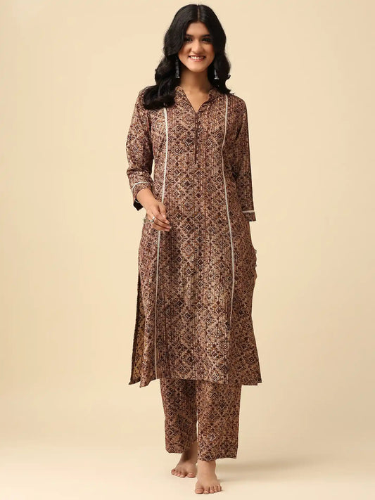 Brown Lace Kurta Set