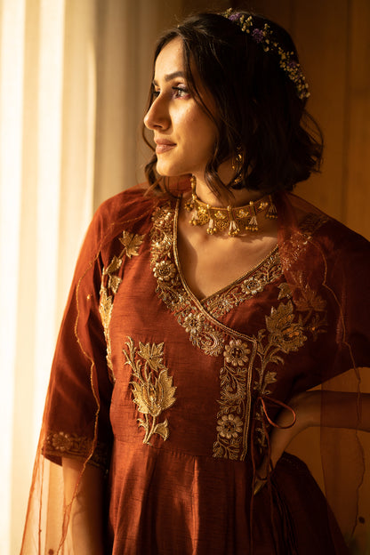 Brown Zardozi Anarkali Set