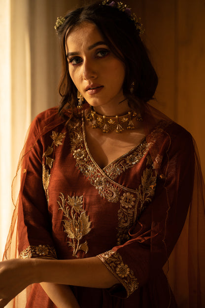 Brown Zardozi Anarkali Set