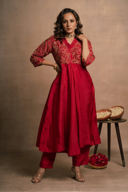 Cherry Frill Red Kurta Set