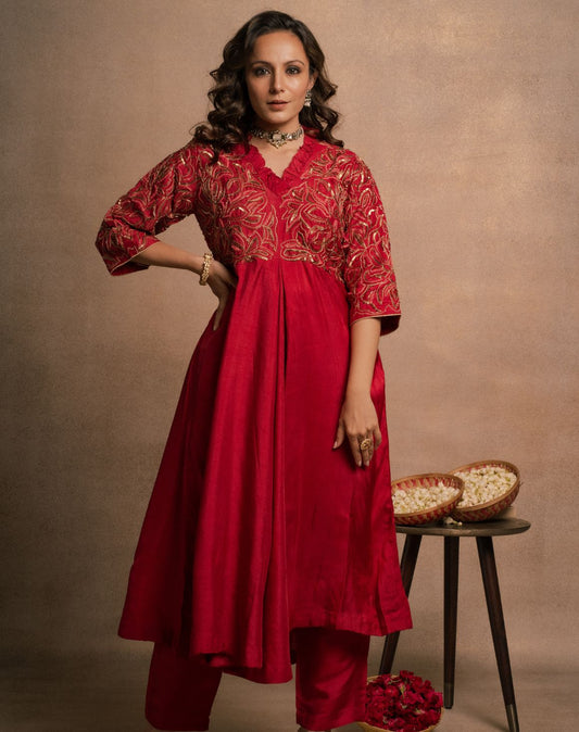 Cherry Frill Red Kurta Set