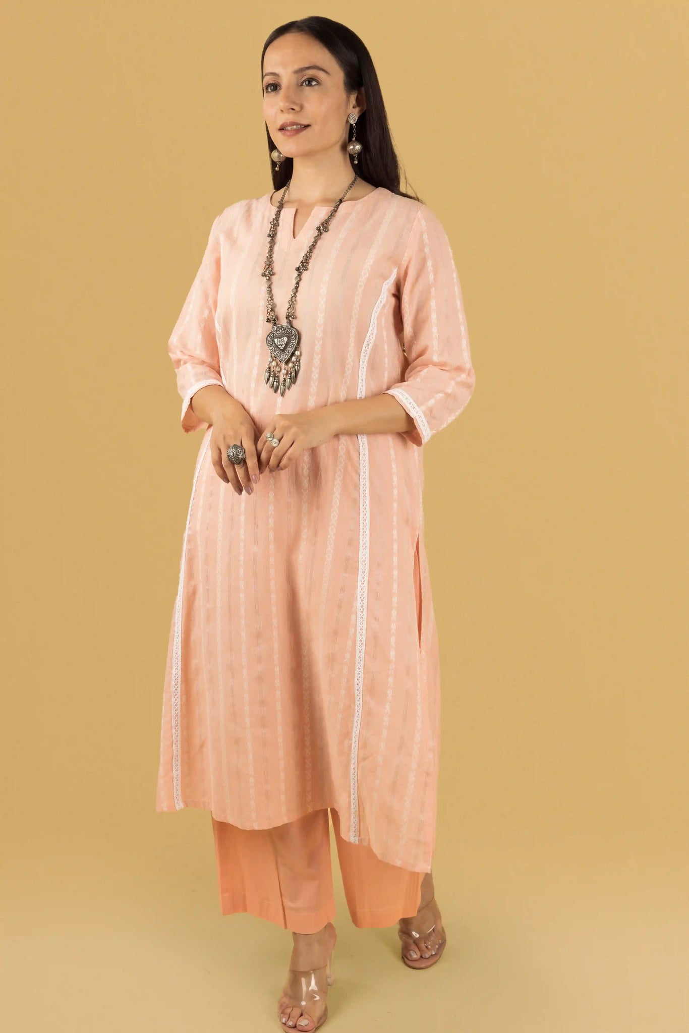 Coral Beige Khadi Emb Set