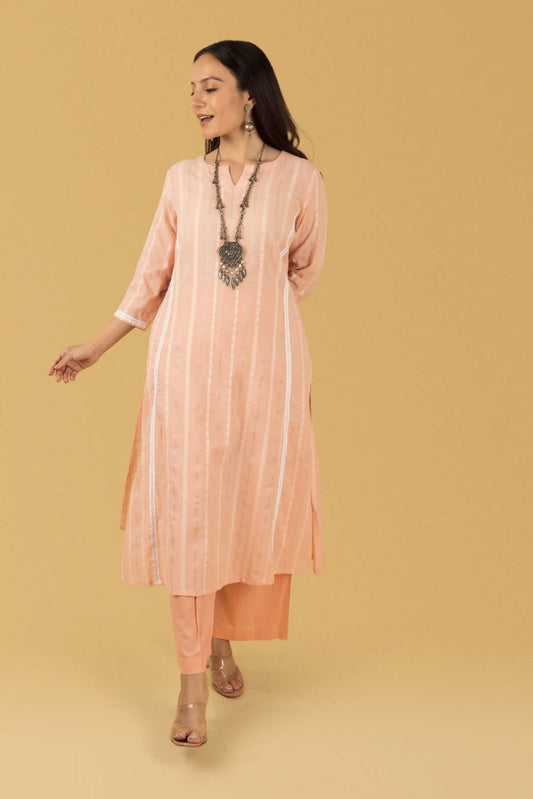 Coral Beige Khadi Emb Set