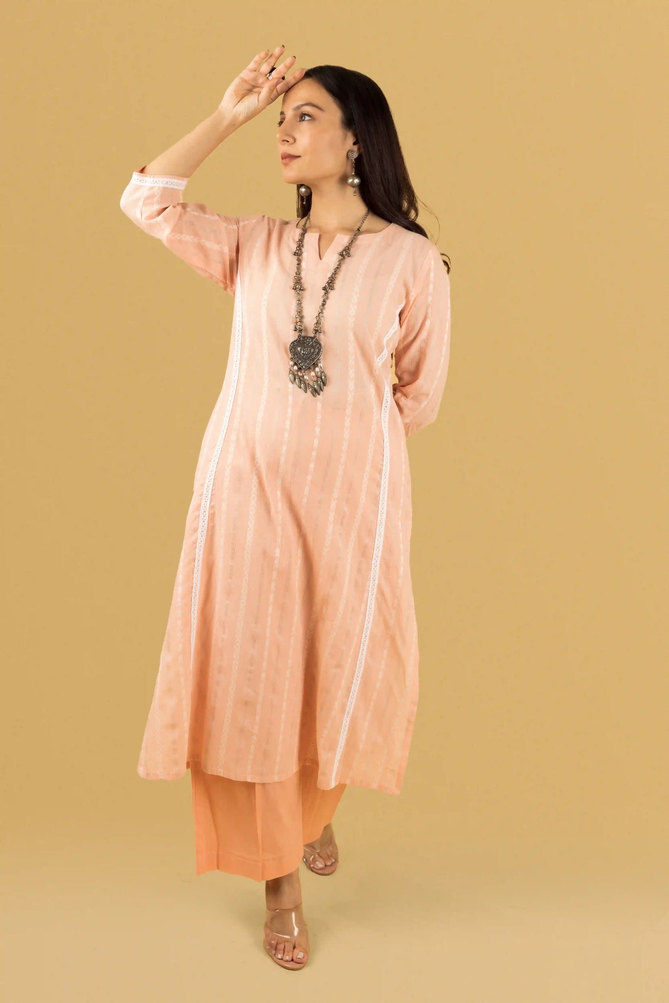 Coral Beige Khadi Emb Set