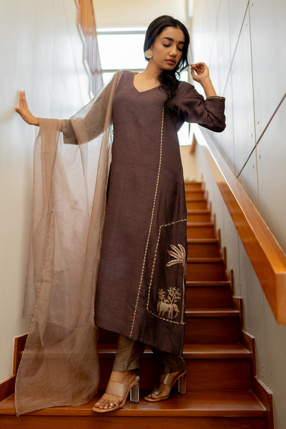 Earthy Brown Embroidered Kurta Set