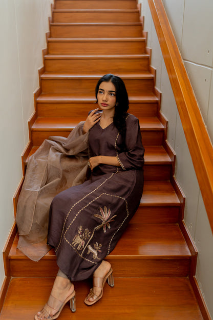 Earthy Brown Embroidered Kurta Set