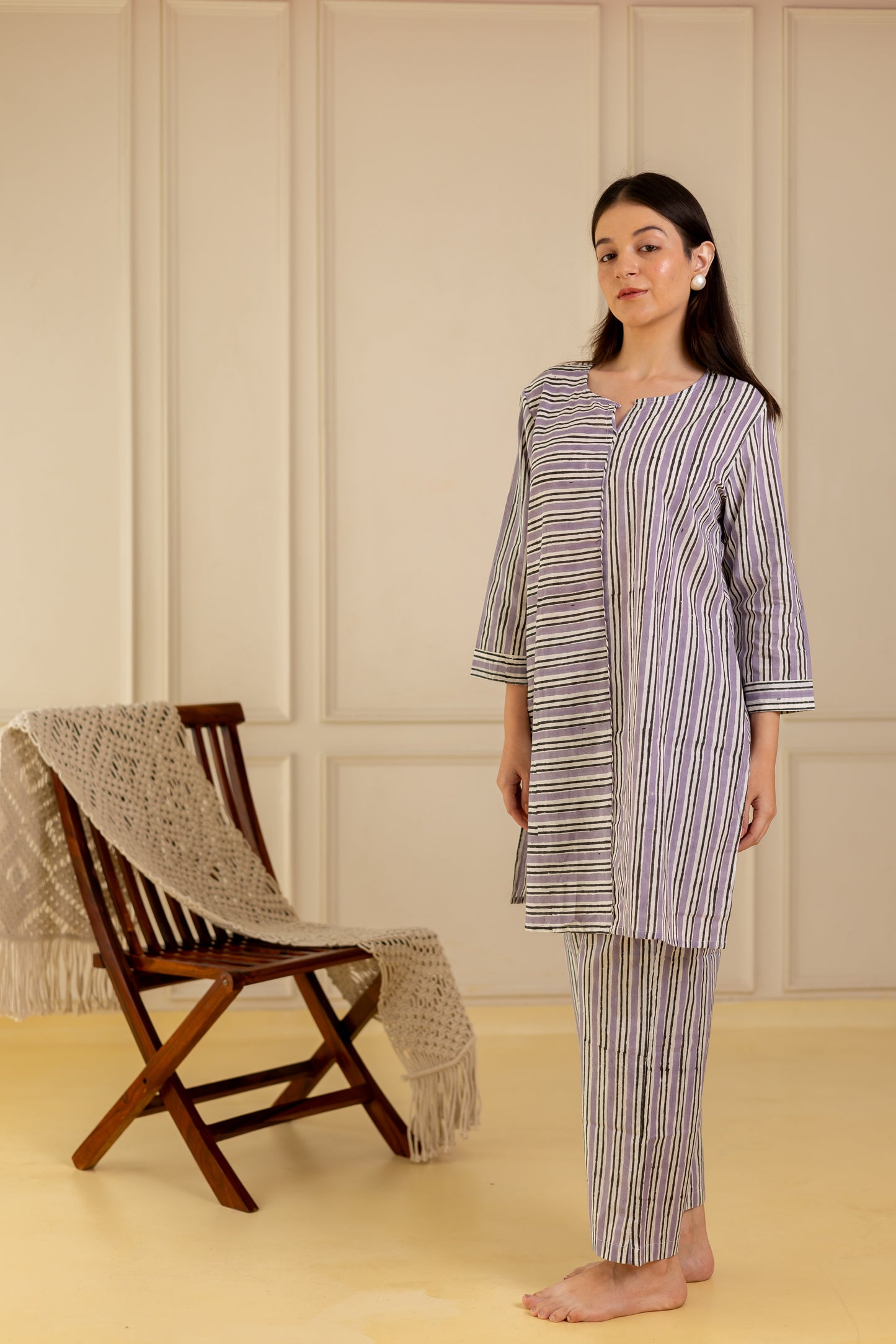 Lavender Stripes Kurta Set