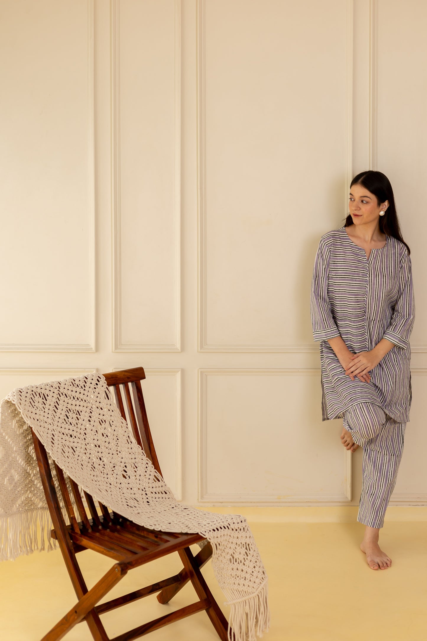 Lavender Stripes Kurta Set