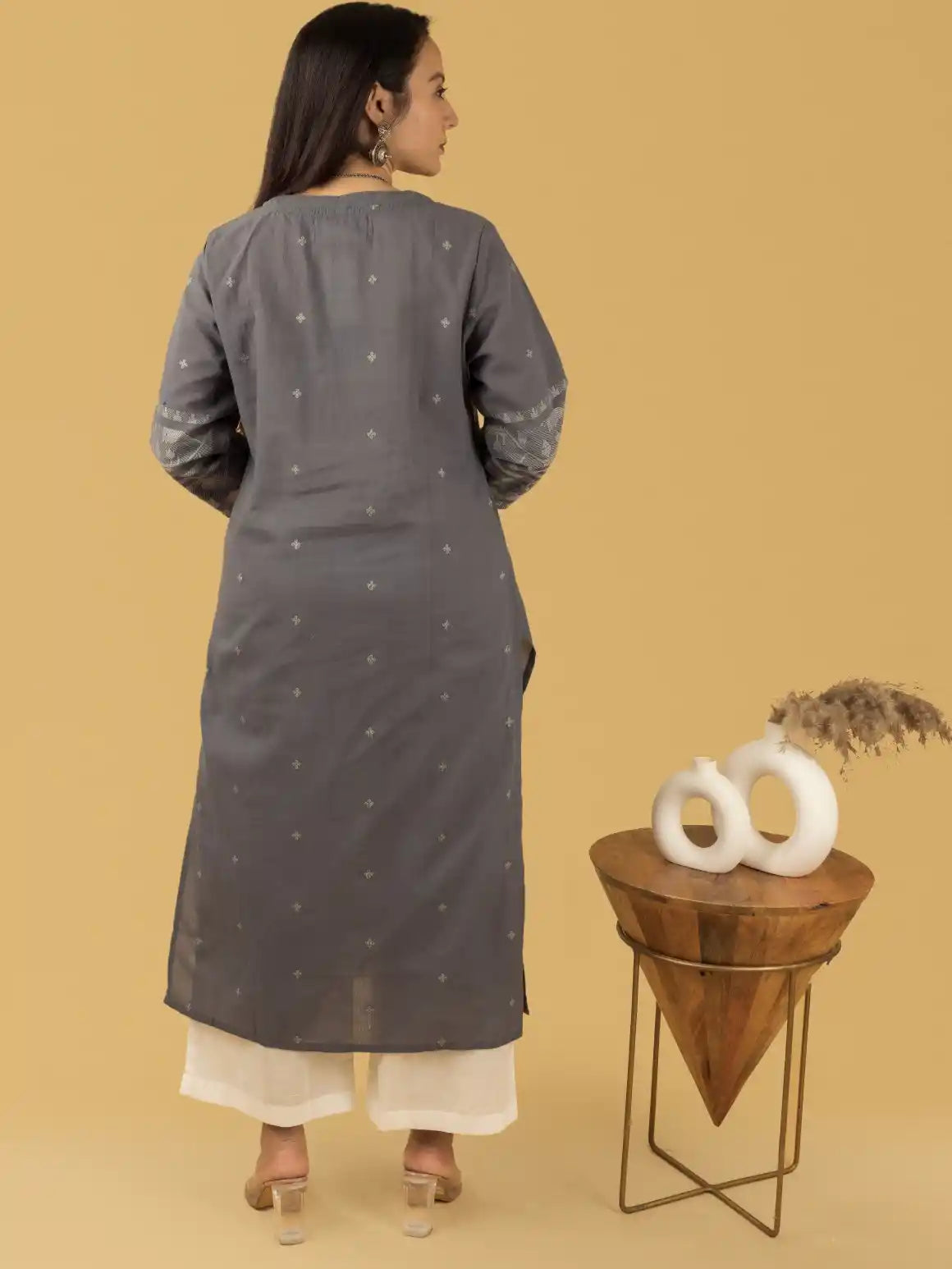 Dark Gray Jamdari Kurta