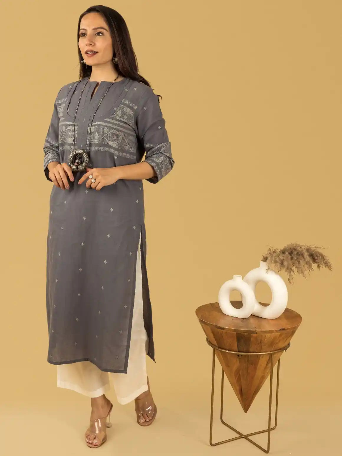 Dark Gray Jamdari Kurta