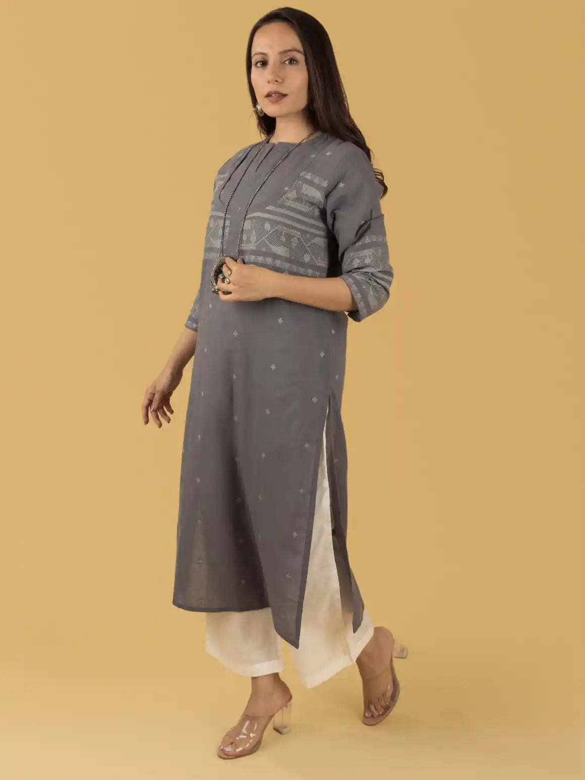 Dark Gray Jamdari Kurta