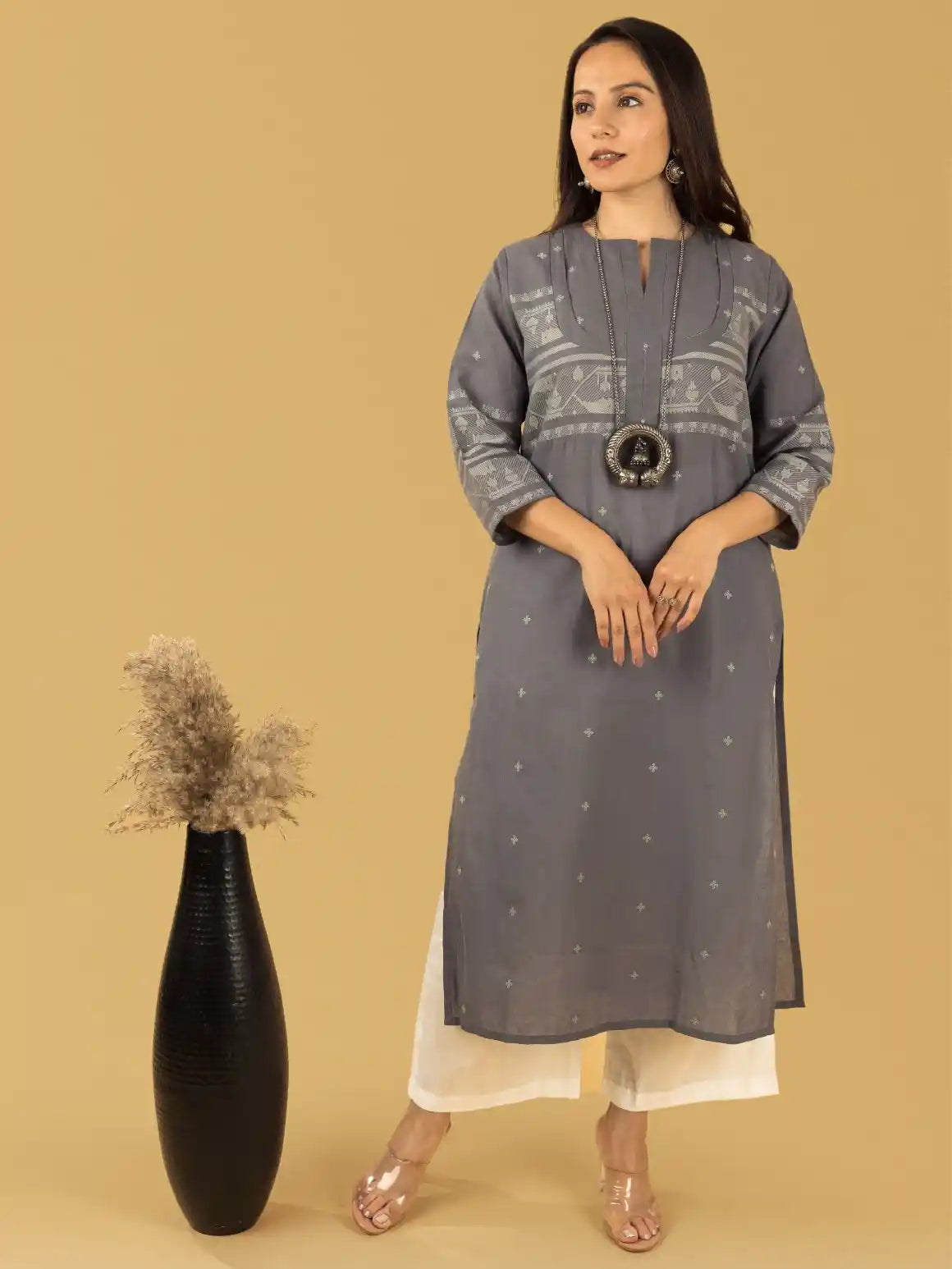 Dark Gray Jamdari Kurta