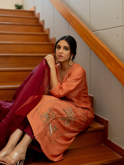Dreamy Peach Embroidered Kurta Set