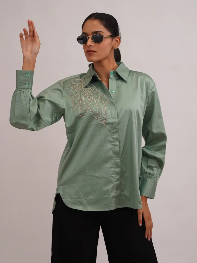 Green Embroidered shirt For Woman
