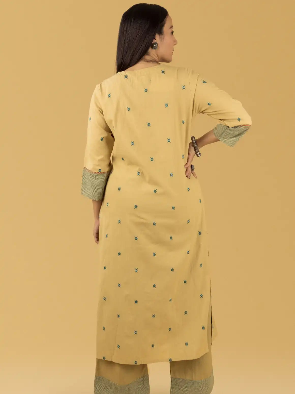 Fawn Yellow Khadi Emb Set