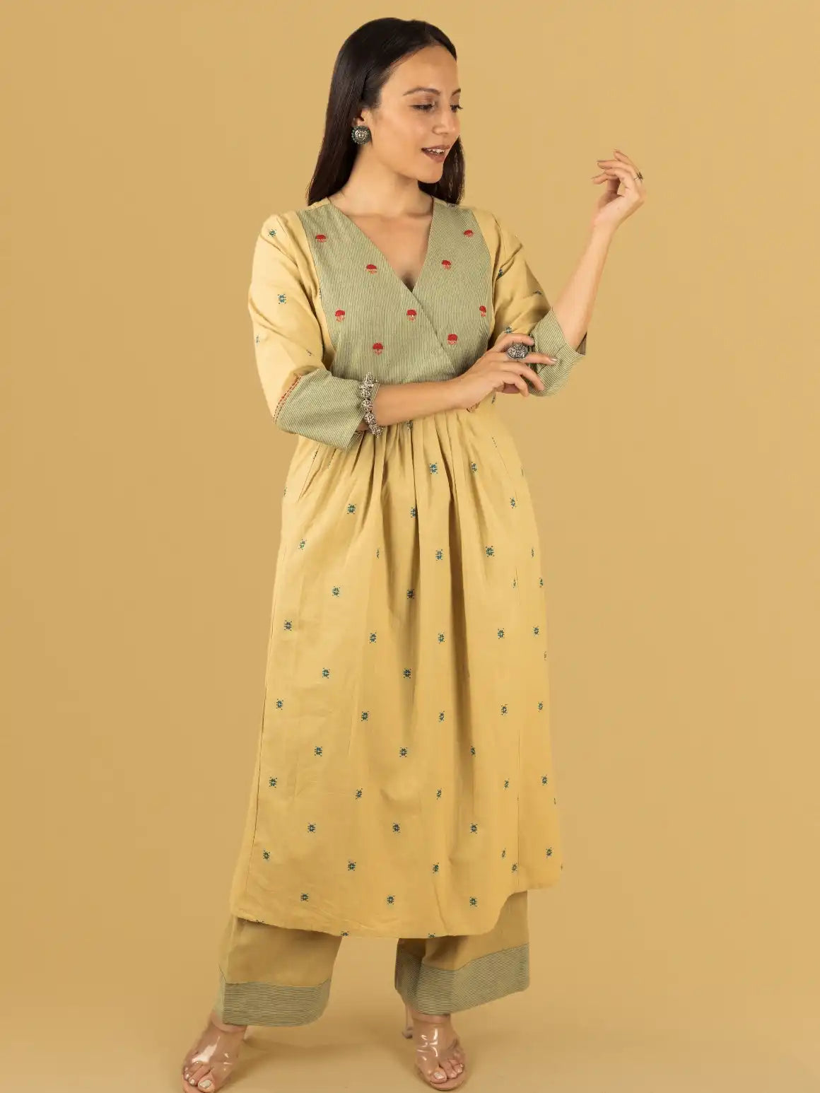 Fawn Yellow Khadi Emb Set