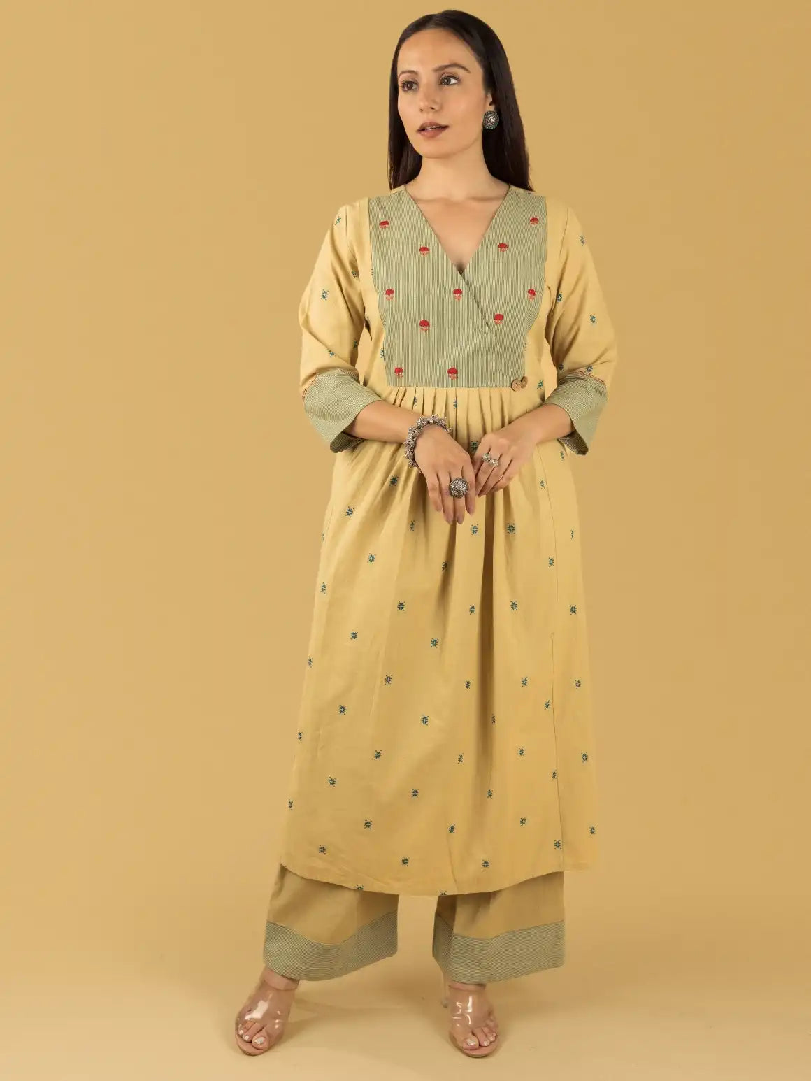 Fawn Yellow Khadi Emb Set