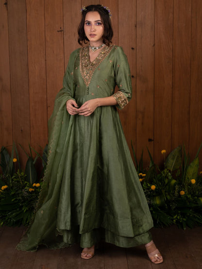 Green Embroidery Anarkali Set