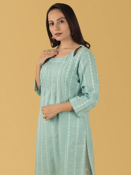 हरा फ़िरोज़ा खादी एम्ब सेट