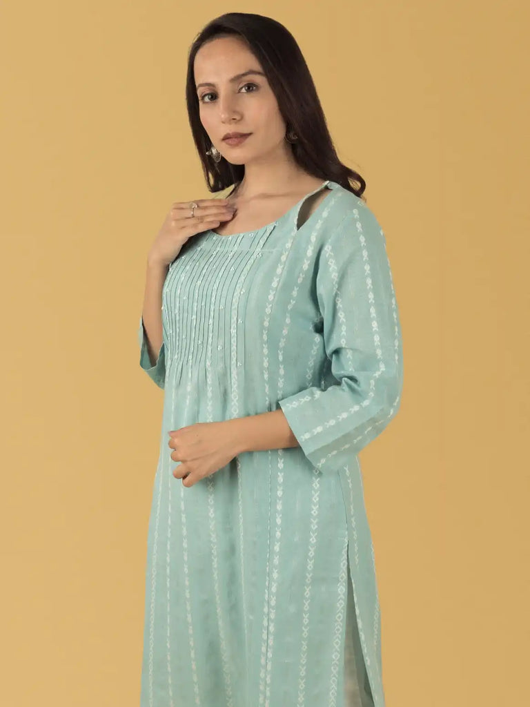 हरा फ़िरोज़ा खादी एम्ब सेट