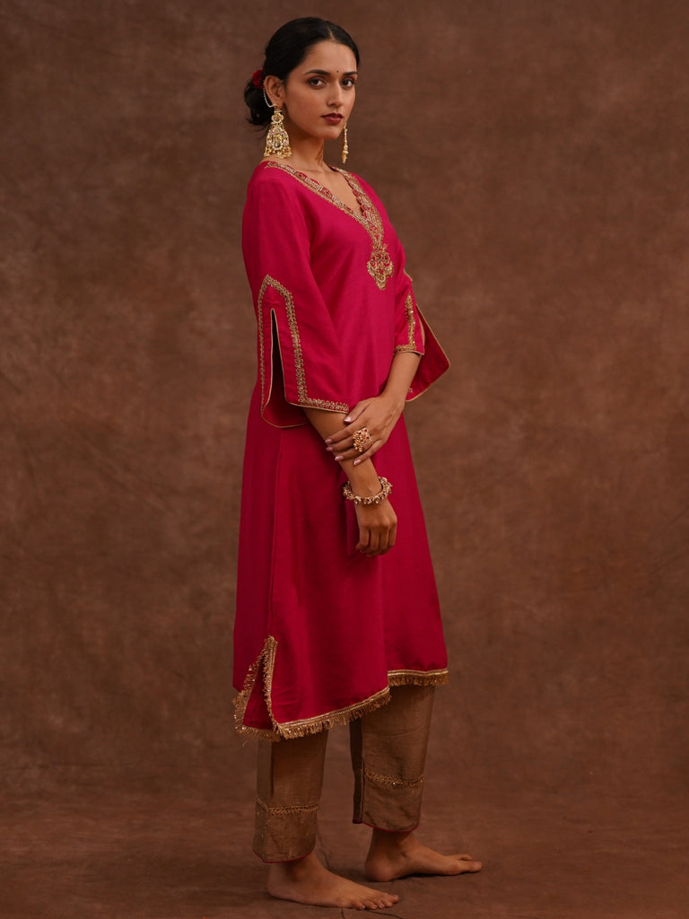 Gold Embroidery Kurta Set  For Woman