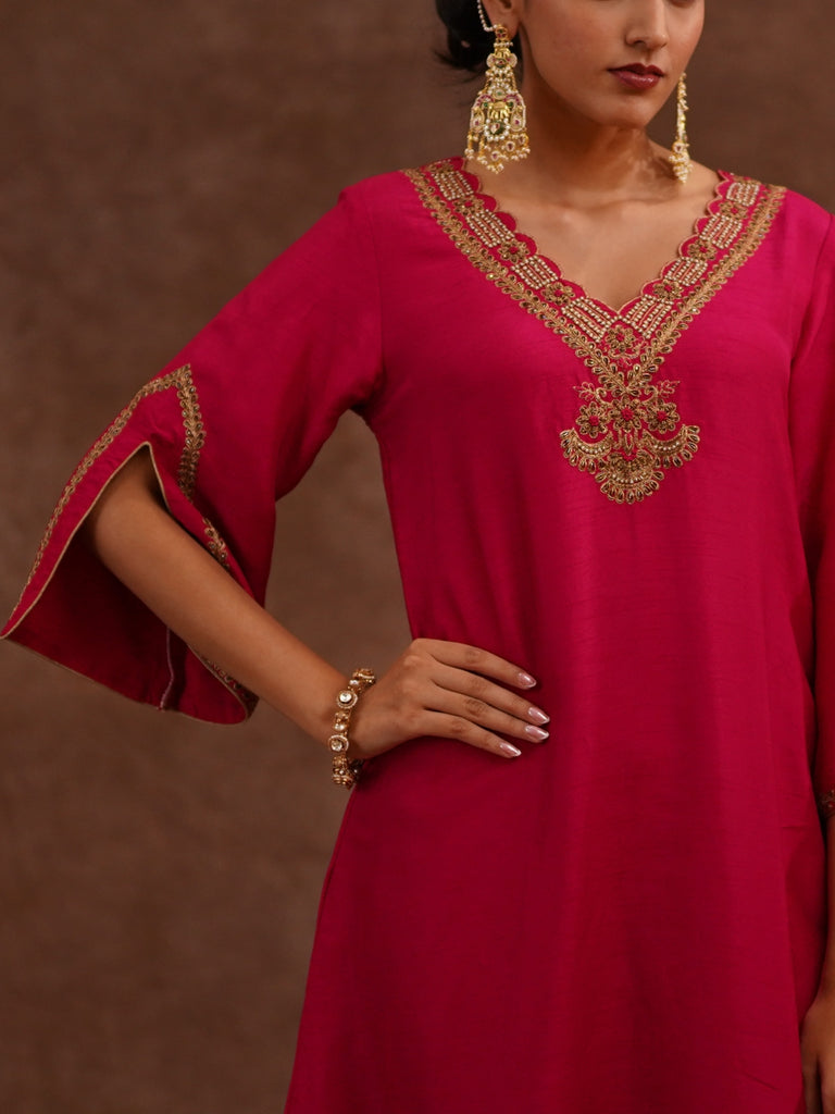 Red embroidered dress