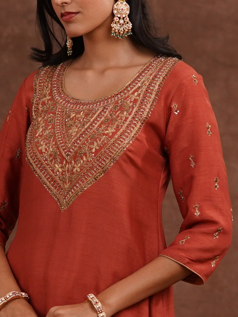 Red embroidered kurta 