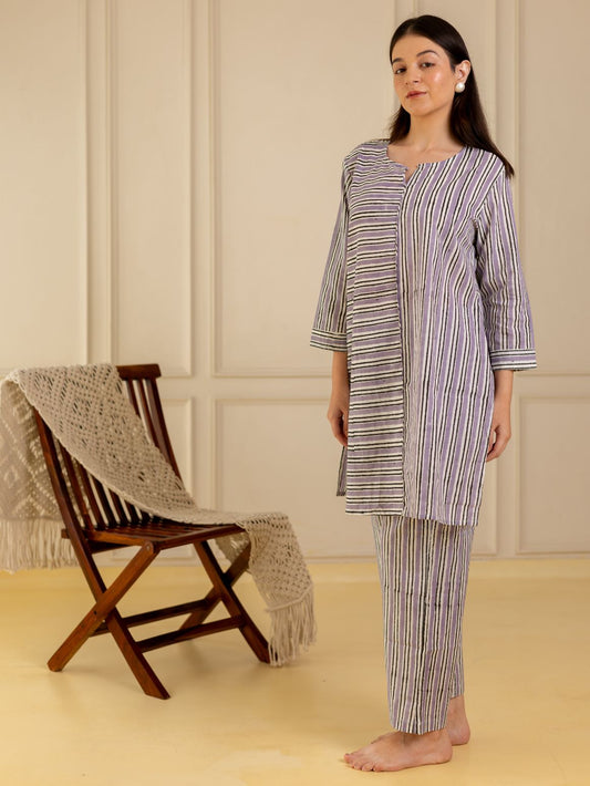 Purple Stripes Kurta Set
