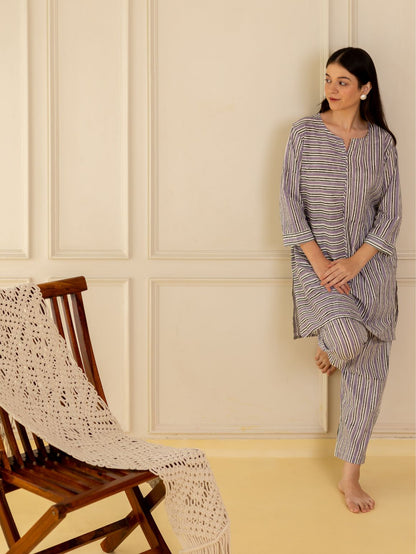 Purple Stripes Kurta Set
