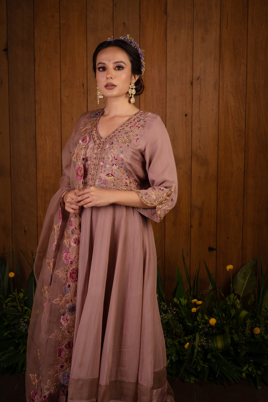 Lilac Thread Work Anarkali Set