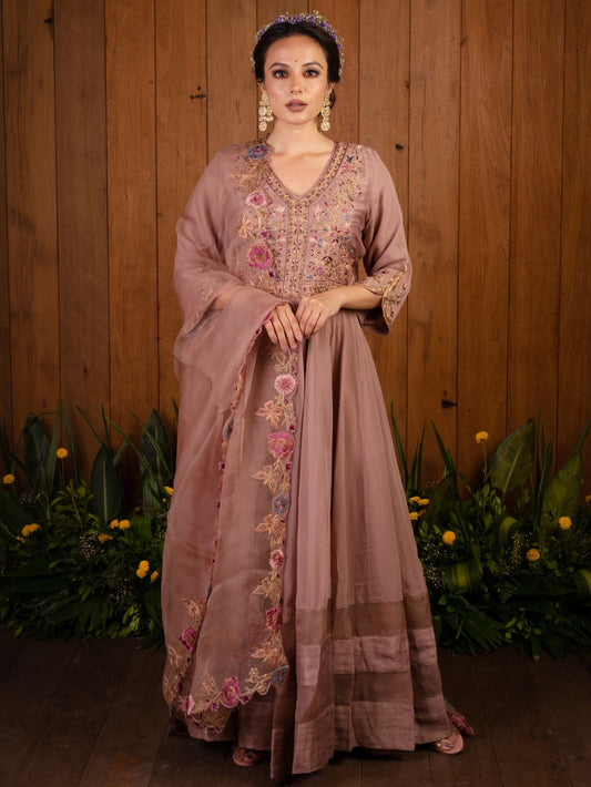 Lilac Thread Work Anarkali Set