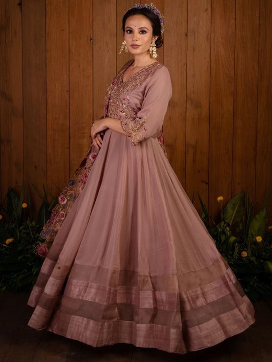 Lilac Thread Work Anarkali Set