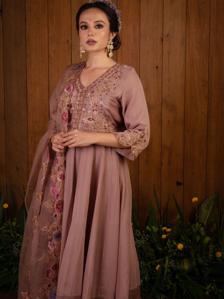 Lilac Thread Work Anarkali Set