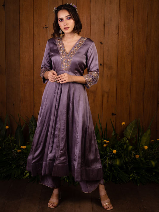 Lilac V-Neck Anarkali Set