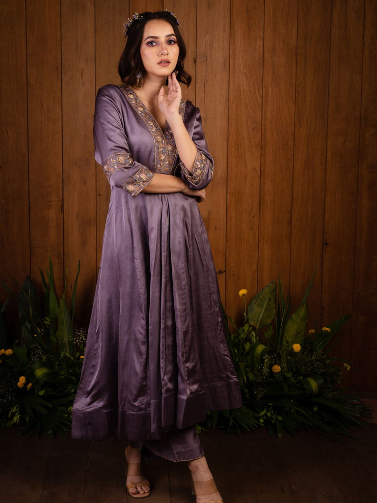 Lilac V-Neck Anarkali Set