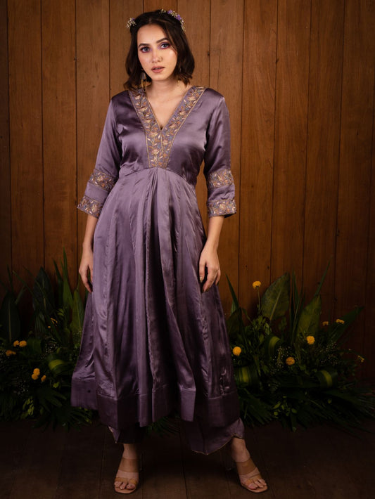 Lilac V-Neck Anarkali Set