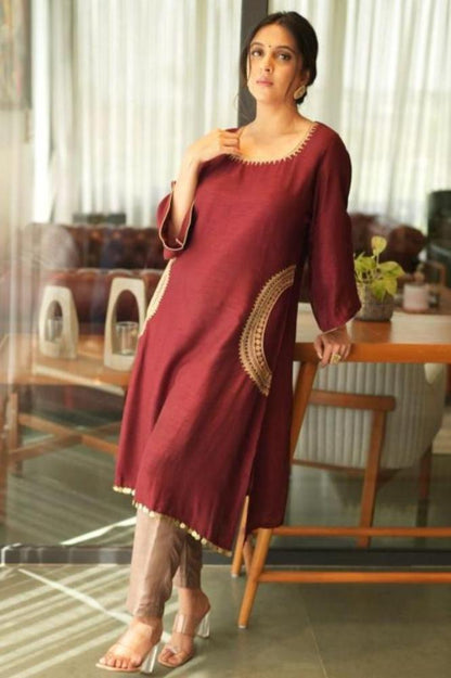 Maroon Serenity Side Pocket Kurta Set